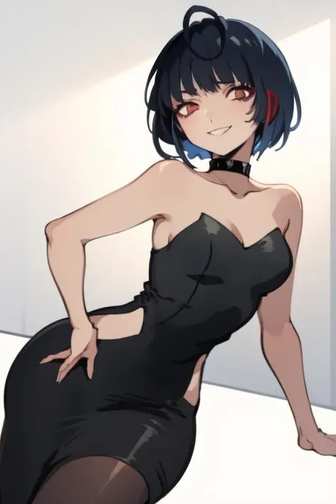girl, cute face, short black hair, naked, showing ass
