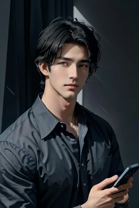 (Blue right eye), (black left eye), 1 man , 20 years old, (best quality), (masterpiece), (photorealistic:1.4), ((hold the Iphone))no mustache, no beard, perfect face, perfect fingers, perfect arms, perfecthands, perfect eyes, (black hair), Curtain hairstyle , The T-white shirt has a carbon emble , (dark background) , graph , blue shorts, dormitory, (dark room), Behind it is a projector showing forex charts, unbelievable face, excited, Looking at the phone on the right hand, night time, blue light from phone , Iphone, night time background, On the shirt it says CARBON, <lora:tea:1>