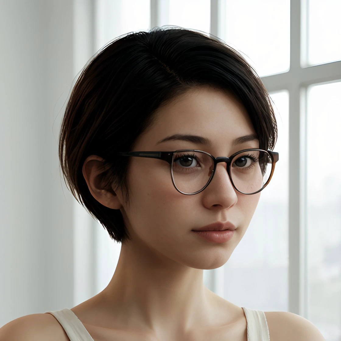high quality image of 1 woman <lora:alex_chen:0.8> alex_chen short hair glasses