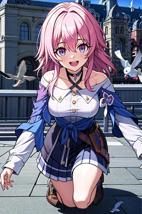 <lora:bengtie_3yue7_v1.0:1>,3yue7\(character\),crouch down,open your mouth,laugh,keep an eye on pigeons,
pigeons eat on the ground,roadside,sky,building,dove,clouds,feed the pigeons,
best quality,masterpiece,illustration,extremely detailed,CG,unity,8k wallpaper,Amazing,finely detail,masterpiece,best quality,official art,extremely detailed CG unity 8k wallpaper,absurdres,incredibly absurdres,ultra-detailed,highres,(pureerosface_v1:0.5),(ulzzang-6500-v1.1:0.5),