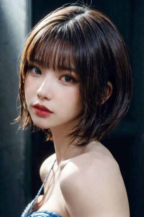 (masterpiece, best quality, beautiful quality, photorealistic, detailed lighting, extremely detailed skin, extremely detailed hair, shadows, 8k, a picture of a woman, 1girl, full body, fcPortrait:1.2), <lora:add_detail:1>, bob cut, blue hair, <lora:AAG-enako:0.7:MY>, girl, close-up, looking at viewer, (High Key Lighting, makeup), blush, rouge \(makeup\), masterpiece, top quality, best quality, official art, unity 8k wallpaper, highres, ultra-high res, ultra-detailed, beautiful and aesthetic, (photorealistic:1.4), <lora:add_detail:0.5>