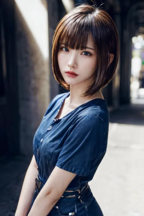 (masterpiece, best quality, beautiful quality, photorealistic, detailed lighting, extremely detailed skin, extremely detailed hair, shadows, 8k, a picture of a woman, 1girl, full body, fcPortrait:1.2), <lora:add_detail:1>, bob cut, blue hair, <lora:AAG-enako:0.7:MY>