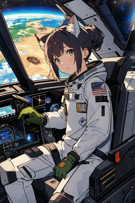 photorealistic, (small girl:1.2), masterpiece, best quality, half updo,
(cat ears:0.8), <lora:architecture-v4:0.7> <lora:Squeezer2:0.8>
space suit, glove, cockpit,