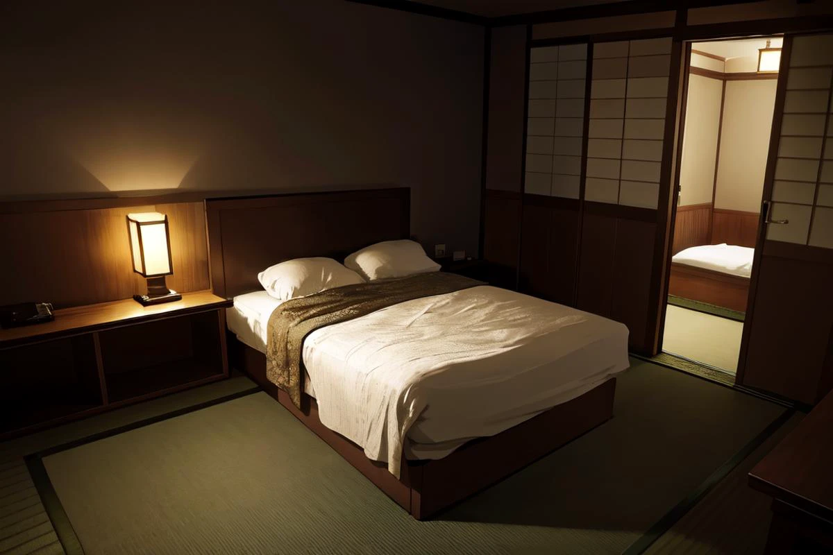 inn , detailed hotel light, night, bedroom, tatami,