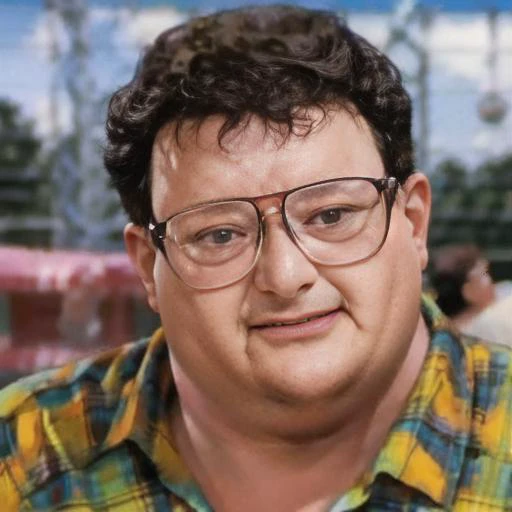 ((1boy,newman with glasses,fat)) <lora:Seinfeld:1>,looking at viewer, facial focus,portrait,blurred background, in bouncy castle