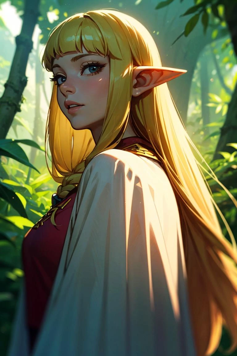 looking at viewer, facial focus, parted lips, portrait,
princess zelda, 1girl, blunt ends, long blonde hair, cloak, silk robes, jewelry,
afterglow, lush forest, jungle, blurred background, depth of field
<lora:zelda_sksw_v1:0.75>