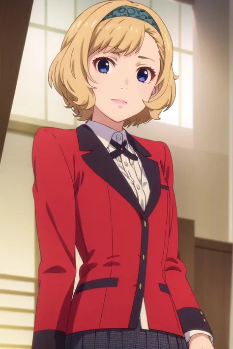 itsukisumeragi, <lora:itsuki sumeragi s2-lora-nochekaiser:1>,
itsuki sumeragi, short hair, blue eyes, blonde hair, braid, hairband, smile,
BREAK skirt, shirt, school uniform, jacket, white shirt, pleated skirt, collared shirt, black skirt, blazer, (red jacket:1.5),
BREAK indoors, classroom,
BREAK looking at viewer, (cowboy shot:1.5),
BREAK <lyco:GoodHands-beta2:1>, (masterpiece:1.2), best quality, high resolution, unity 8k wallpaper, (illustration:0.8), (beautiful detailed eyes:1.6), extremely detailed face, perfect lighting, extremely detailed CG, (perfect hands, perfect anatomy),