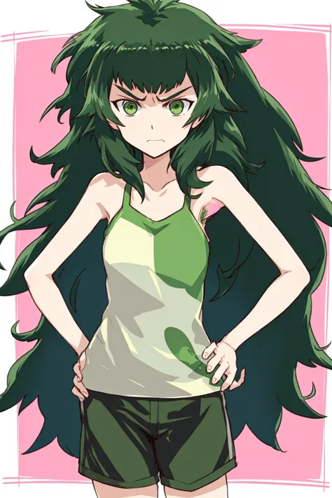 green hair, sketch, armpit hair