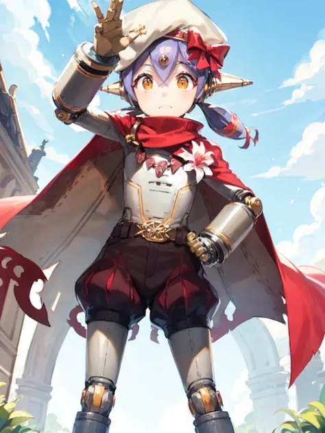 masterpiece, best quality, 1girl, ppy, flower, cape, standing, <lora:poppy:1>