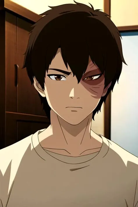 masterpiece, best quality, game cg, 1boy, solo, male focus, looking at viewer, upper body, depth of field, anime coloring, realistic, <lora:zuko_avatar:0.76>, zuko_avatar, , brown eyes, short hair, ,