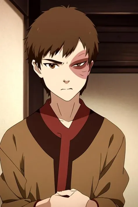 masterpiece, best quality, wallpaper, 1boy, solo, male focus, looking at viewer, , depth of field, anime coloring, , <lora:zuko_avatar:0.72>, zuko_avatar, brown hair, brown eyes, short hair, ,