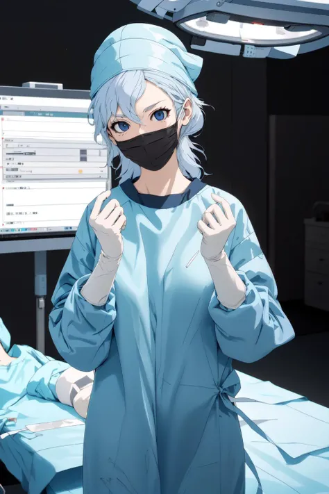 (RAW photo, best quality), 1girl, long sleeve surgical outfit, surgical mask, surgical gloves, surgical cap, operating room, overhead surgical light, dslr, blurred background, focused
<lora:naomi_kimishima_v1_2-000008:1>, naomi_kimishima,
<lora:concept_clothing_surgical_outfits_hand_over_chest_v2_1:0.8> surgical outfit, hand_over_chest