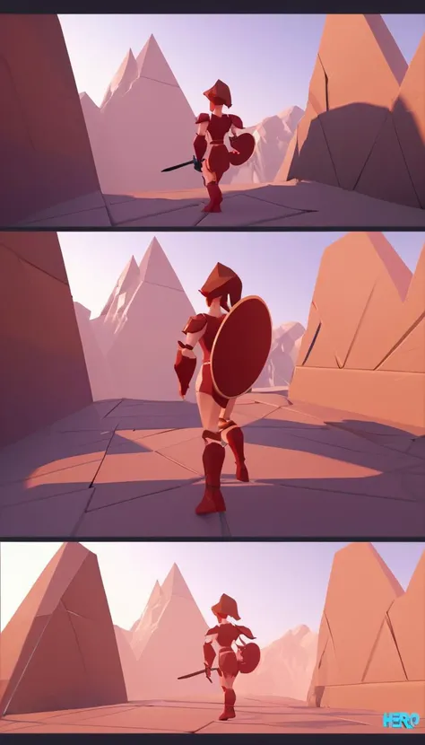 low-poly style Cinematic scene, hero view, d2a amazon <lora:diablo_2_amazon_xl_v1:1>, action pose, detailed background, masterpiece, best quality, high quality, highres, absurdres . low-poly game art, polygon mesh, jagged, blocky, wireframe edges, centered composition