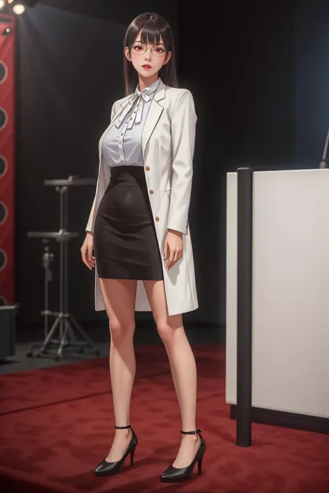 8K,highres,absurdres,masterpiece,best quality,original,extremely detailed CG,extremely detailed wallpaper,perfect lighting,<lyco:GoodHands-beta2:1>,1girl,blurry_background,looking_at_viewer,standing on the stage,
<lora:Mayuri_Hanyu_25Dimensional-KK77-V1:0.5>,white Jacket,White Shirt,neck ribbon,glasses,Red eyes,black hair,bangs,Long hair,tight_dress,