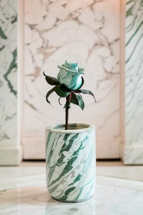 photo of a (marble rose:1.3) in a (vase:0.8), outdoors, kkw-ph1, daylight, <lora:add_saturation:-0.5>, M4rbleSCNEW, <lora:M4rbleSCNEWCIVIT(1):1>