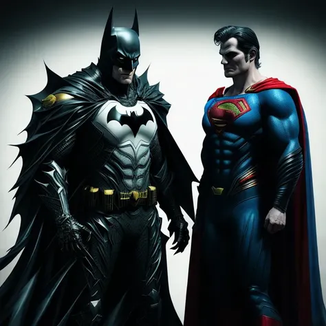 octane render of Batman and Superman on white backgroud
BREAK
Batman, octane render of cyberpunk batman by Tsutomu nihei, chrome silk with intricate ornate weaved golden filiegree
BREAK
Superman, cyberpunk superman + ultra detail, intricate design, portrait, canon 5d, volumetric lighting , hdr, sharp focus