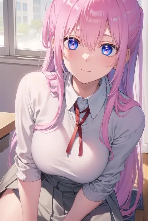 From above, (Close ~ eyes:1.2) One Girl, blush, sit, nsfw,beautiful girl,Light blue skirt, Anime move,Two Side Up、(Gloss Lip)、Thick lips,Kissing Face