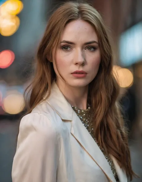 professional fashion close-up portrait photography of a young beautiful ((ohwx woman)) <lora:gillan_lora_sdxl_v1-000008:1> in the city at night, Nikon Z9, bokeh