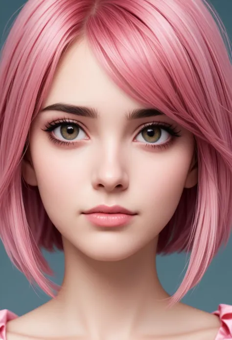 score_9, score_8_up, score_7_up, score_6_up, score_5_up, score_4_up, 1girl, pink hair, bob haircut, brown eyes, choker, intense pleasure, headshot, worried, embarrassed, biting lip, blushing, cleavage, breast grab, sky above, looking away, sfw, score_9_up, score_8_up