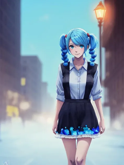 (alcohol ink:1.2), glitch art, candle light, woodblock, apocalyptic, Interstellar, bioluminiscent,
1girl, wearing loading machine operator outfits, (light blue hair, twintails hair:1.36), Various postures, teasing smile, disproportionate breasts,
front view , in the (cityscape:1.4),
ArtStation,
spring,
night,, best quality, beautiful and delicate lips, delicate fingers, detailed pupil, illustration, manga, anime, 2D, paintings, sketches, NaturalHand2-3500