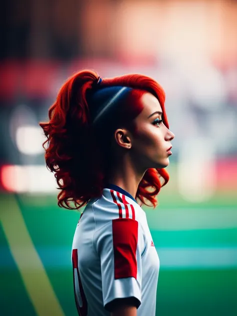 (transistorpunk:1.2), retrowave, holographic, Pattachitra, atmospheric, Dota style, stunning,
1girl, wearing terrazzo finisher outfits, (redhead hair, very long hair:1.36), Various postures, disdain, (mole:0.3),
from behind , in the (soccer field:1.4),
500px,
winter,
dawn,, best quality, beautiful and delicate lips, delicate fingers, detailed pupil, illustration, NaturalHand2-3500