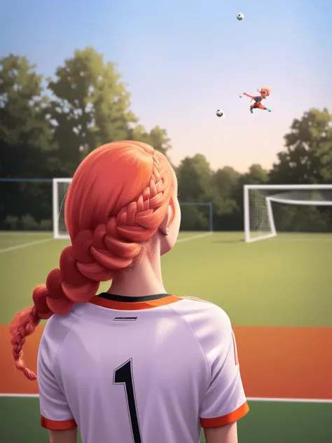 (lomography:1.2), retro-futurism, holographic, board game, fearful, alien, low contrast,
1girl, wearing retail salesperson outfits, (pastel orange hair, braid hair:1.36), Various postures, naughty face, bikini tan,
from behind , in the (soccer field:1.4),
Behance HD,
spring,
morning,, best quality, beautiful and delicate lips, delicate fingers, detailed pupil, illustration, manga, anime, 2D, paintings, sketches, NaturalHand2-3500