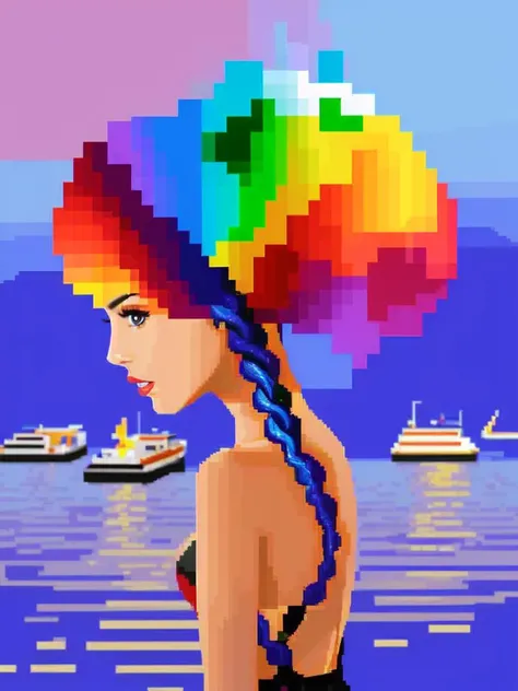 (pixel art:1.2), glitch art, lighting, gouache painting, foreboding, Lego model, refraction,
1girl, wearing lifeguard outfits, (prismatic hair, multiple braids hair:1.36), Various postures, disgust, fat,
from side , in the (harbor:1.4),
DeviantArt,
spring,
night,, best quality, beautiful and delicate lips, delicate fingers, detailed pupil, illustration, NaturalHand2-3500