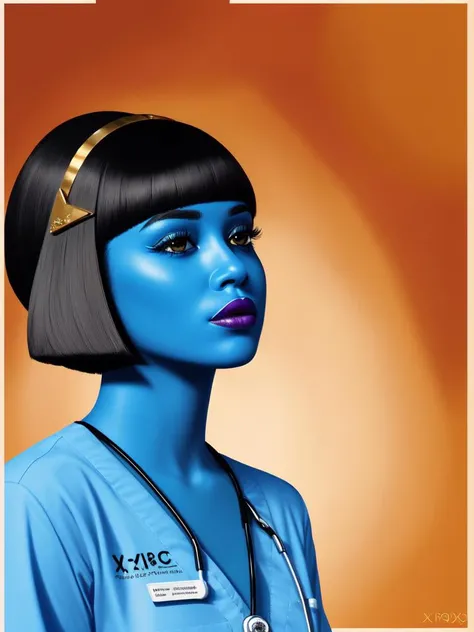 (Egyptian mythology:1.2), x-ray photography, golden hour, sketch, horror, Interstellar, high chroma, 
1girl, wearing anesthesiologist outfits, (pale blue hair, bob cut hair:1.36), Various postures, annoyed, black skin, 
  from side , in the (President's office:1.4), 
Pixiv,
spring,
evening,, best quality, beautiful and delicate lips, delicate fingers, detailed pupil, illustration, NaturalHand2-3500