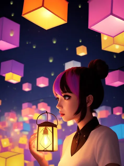 (LSD:1.2), sparklecore, ambient lighting, poster, infectious, robloxcore, high chroma,
1girl, wearing foreign language teacher outfits, (color splash hair, bun hair:1.36), Various postures, confused, oily skin,
front view , in the (lantern floating:1.4),
Behance HD,
winter,
noon,, best quality, beautiful and delicate lips, delicate fingers, detailed pupil, illustration, manga, anime, 2D, paintings, sketches, NaturalHand2-3500
