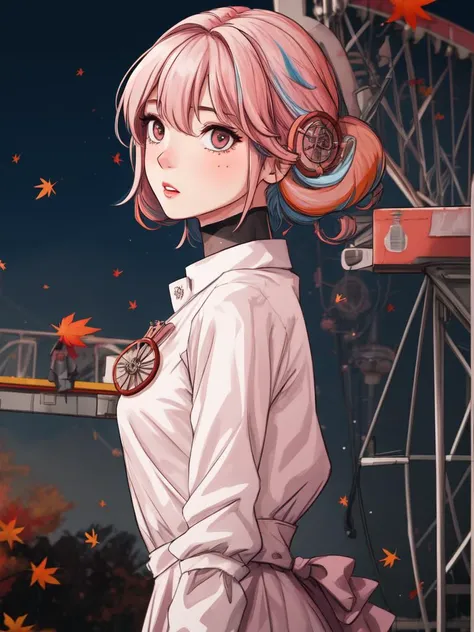 cyberpunked, 1girl, slender, wearing expediting clerk outfits, (baby pink hair, upstyle hair:1.36), faint lips, Various postures, disgust,
(freckles:0.5), (dark mole:0.3), (skin spots, acnes, skin blemishes, age spot, lanugo:0.3), from side , in the (ferris_wheel:1.4),
Getty Images,
autumn,
dusk,
NaturalHand2-3500 <lora:flat2:-1>, best quality, beautiful and delicate lips, delicate fingers, detailed pupil, illustration, NaturalHand2-3500