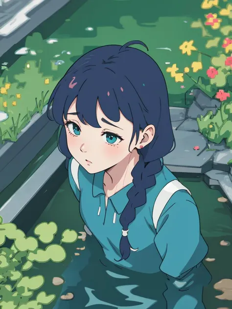 fashion editorial, 1girl, wearing gaming investigator outfits, (chromatic aberration hair, braid bunches hair:1.36),
, Various postures, contemptuous, facepalm, fat,
(freckles:0.5), (dark mole:0.3), (skin spots, acnes, skin blemishes, age spot, lanugo:0.3), from above, in the (dam:1.4),
Getty Images,
winter,
morning,
<lora:flat2:1>,, in gochuumon wa usagi desu ka? style, nostalgic