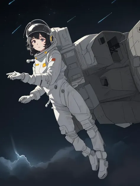 (((masterpiece,best quality,an extremely delicate and beautiful,illustration))),(dynamic angle, medium long shot),((a cute_detailed_girl in spacesuit,beautiful_detailed_face in aerospace_helmet)),(((full body))),(disheveled hair:0.3),(((clouds:0.3),multiple_luna,(floating_fortress technology machinery),night sky background)),(cyberpunk_aerospace_helmet), 
(perspective:1.2),