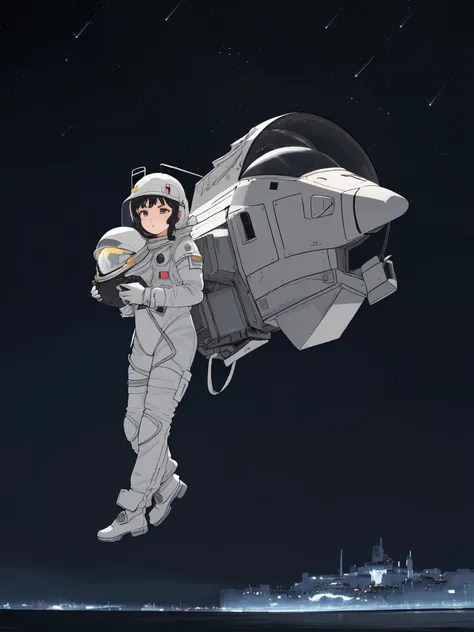 (((masterpiece,best quality,an extremely delicate and beautiful,illustration))),(dynamic angle, medium long shot),((a cute_detailed_girl in spacesuit,beautiful_detailed_face in aerospace_helmet)),(((full body))),(disheveled hair:0.3),(((clouds:0.3),multiple_luna,(floating_fortress technology machinery),night sky background)),(cyberpunk_aerospace_helmet),
(perspective:1.2),
