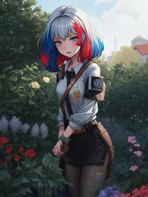 cyberpunked, 1girl, slender, wearing civil engineer outfits, (color splash hair, blunt hair:1.36), faint lips, Various postures, disgust,
(freckles:0.5), (dark mole:0.3), (skin spots, acnes, skin blemishes, age spot, lanugo:0.3), front view , in the (garden:1.4),
Getty Images,
spring,
midday,
NaturalHand2-3500 <lora:flat2:-1>, best quality, beautiful and delicate lips, delicate fingers, detailed pupil, illustration, NaturalHand2-3500