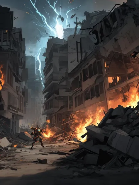 A humanoid robot is engaged in fierce combat in a city that has become a wasteland. Explosions are occurring on all sides, and people are fleeing in panic.
The city, once thriving, is now in ruins. The window glass of high-rise buildings is shattered, and glimpses of the dire situation can be seen from within. Destroyed vehicles are scattered on the streets, buildings are collapsed, and piles of rubble are spread out.
The combat started from nowhere and intensifies more and more. The robots, with their power, destroy buildings, blow away vehicles, and crush roads. Explosions sound off everywhere, smoke rises, and sparks fly.
People are in a state of panic, running for their lives. They desperately try to protect themselves and hide in the corners of buildings or alleys to avoid the robots' attacks. However, the attacks do not stop, and they continue to become casualties.
The robots have an unimaginable destructive power from their appearance. They carry huge weapons, release flames or lightning strikes, and have enough power to shake the ground. Once they spot people, they mercilessly start attacking.
The city has completely fallen into chaos, and everyone is at a loss as to what they should do. How long will this situation last? They continue to fight for survival, hoping that rescue will come soon.