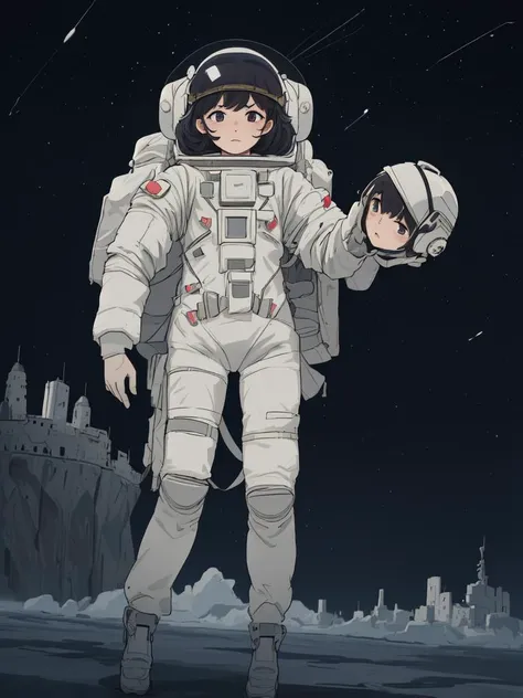 (((masterpiece,best quality,an extremely delicate and beautiful,illustration))),(dynamic angle, medium long shot),((a cute_detailed_girl in spacesuit,beautiful_detailed_face in aerospace_helmet)),(((full body))),(disheveled hair:0.3),(((clouds:0.3),multiple_luna,(floating_fortress technology machinery),night sky background)),(cyberpunk_aerospace_helmet),
(perspective:1.2),