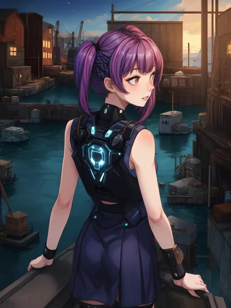 cyberpunked, 1girl, slender, wearing payroll clerk outfits, (cyberdelic hair, short twintails hair:1.36), faint lips, Various postures, water eye,
(freckles:0.5), (dark mole:0.3), (skin spots, acnes, skin blemishes, age spot, lanugo:0.3), from behind , in the (wharf:1.4),
Deviantart,
autumn,
midnight,
NaturalHand2-3500 <lora:flat2:-1>, best quality, beautiful and delicate lips, delicate fingers, detailed pupil, illustration, NaturalHand2-3500