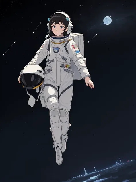 (((masterpiece,best quality,an extremely delicate and beautiful,illustration))),(dynamic angle, medium long shot),((a cute_detailed_girl in spacesuit,beautiful_detailed_face in aerospace_helmet)),(((full body))),(disheveled hair:0.3),(((clouds:0.3),multiple_luna,(floating_fortress technology machinery),night sky background)),(cyberpunk_aerospace_helmet), 
(perspective:1.2),