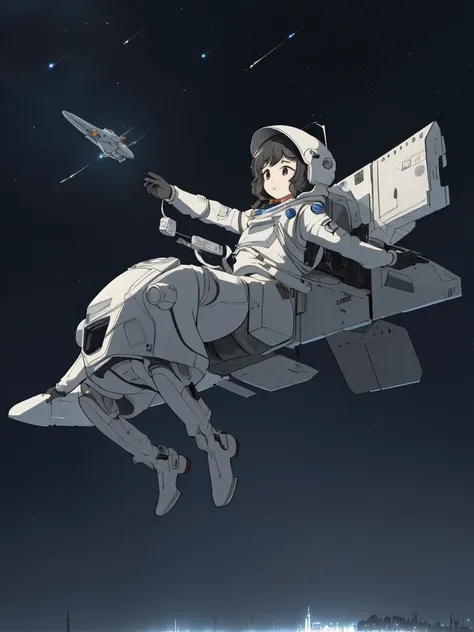 (((masterpiece,best quality,an extremely delicate and beautiful,illustration))),(dynamic angle, medium long shot),((a cute_detailed_girl in spacesuit,beautiful_detailed_face in aerospace_helmet)),(((full body))),(disheveled hair:0.3),(((clouds:0.3),multiple_luna,(floating_fortress technology machinery),night sky background)),(cyberpunk_aerospace_helmet), 
(perspective:1.2),