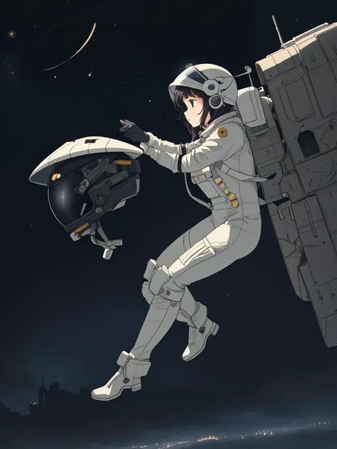 (((masterpiece,best quality,an extremely delicate and beautiful,illustration))),(dynamic angle, medium long shot),((a cute_detailed_girl in spacesuit,beautiful_detailed_face in aerospace_helmet)),(((full body))),(disheveled hair:0.3),(((clouds:0.3),multiple_luna,(floating_fortress technology machinery),night sky background)),(cyberpunk_aerospace_helmet),
(perspective:1.2),