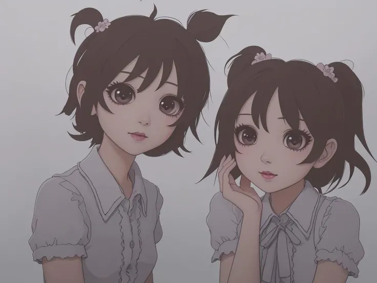 (2girls, couple focus, Grimm's Fairy Tales, (Hansel and Gretel:1.2), Blue Bird, House of Sweets:1.3), character focus,  (deformed character, sketch, chibi, kawaii, illustration:1.3), cartoon style, joe fenton, camping, unbecoming, gnawling, calm, soft smile, Wayne Barlowe, (Pop horror style, sketch, illustration:1.4), (white background:1.3), cute, kawaii, chibi, Cute and harmless specter, best quality, beautiful and delicate lips, delicate fingers, detailed pupil, illustration, manga, anime, 2D, paintings, sketches, <lora:flat2:1>,