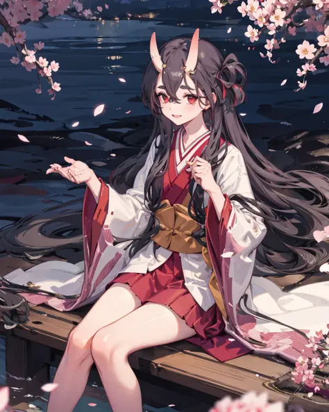 1girl,mikoshichiyo, <lora:MikoshiChiyoV1:1>,solo,cherry blossoms, sitting,light smile, kimono,