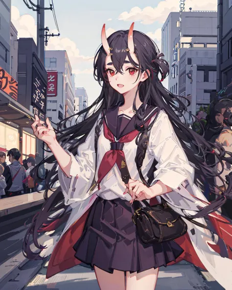 1girl,mikoshichiyo, <lora:MikoshiChiyoV1:1>,((solo)),((school uniform)), standing,outdoors,tokyo,shibuya \(tokyo\), cowboy shot,