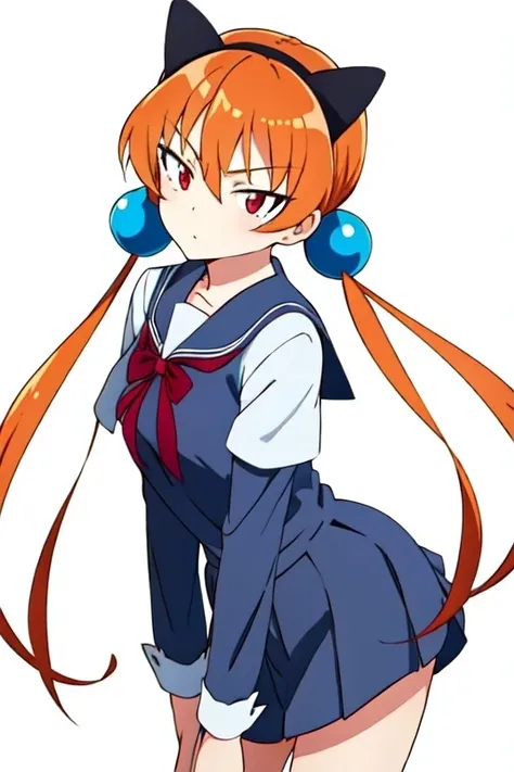 (masterpiece, best quality:1.2), 1girl,white background, school uniform,
<lora:alisa_southerncross:1> orange hair, long hair, tsurime, twintails, fake animal ears, hair ornament, hair bobbles, red eyes, low twintails