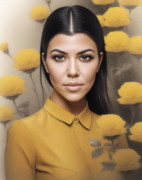 KourtneyKardashian,<lora:KourtneyKardashianSDXL:.7>Girl with beautiful sad eyes on the background of flowering garden. earthy tone and yellow colors (glamour by Dior). Hyperrealistic, real, art, photography, realistic, masterpieces, high quality, best quality, official art, beautiful, aesthetic, highly detailed, intricate, sharp focus, digital art, [style by Luis Royo and Fabian Perez], fine charcoal , pencil sketch, stencil layered resin, 16k, UHD, HDR, (Masterpiece: 1. 5), (best quality: 1. 5)