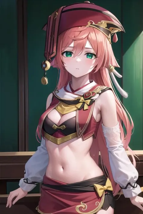 yanfei, <lora:yanfei-lora-nochekaiser:1>,
yanfei, antlers, horns, pink hair, long hair, hair between eyes, (green eyes:1.5),
BREAK black bra, black shorts, boots, bow, bra, high heels, long sleeves, midriff, navel, red headwear, red skirt, red vest, shorts, skirt, two-tone footwear, vest, yellow bow,
BREAK indoors, courtroom,
BREAK looking at viewer, (cowboy shot:1.5),
BREAK <lyco:GoodHands-beta2:1>, (masterpiece:1.2), best quality, high resolution, unity 8k wallpaper, (illustration:0.8), (beautiful detailed eyes:1.6), extremely detailed face, perfect lighting, extremely detailed CG, (perfect hands, perfect anatomy),