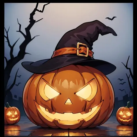 ((masterpiece,best quality)), absurdres,
<lora:Jack-o-lantern_Anime:0.5>, no humans, pumpkin, halloween, witch hat,
solo, looking at viewer,
cinematic composition,