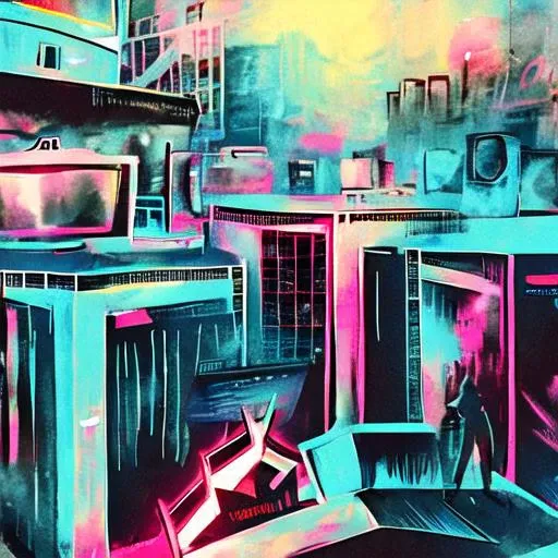abstract illustration,{{{1 Cyberpunk boy }}} computer, {{exaggeration body proportion}}, <lora:lucyCyberpunk_35Epochs:1>