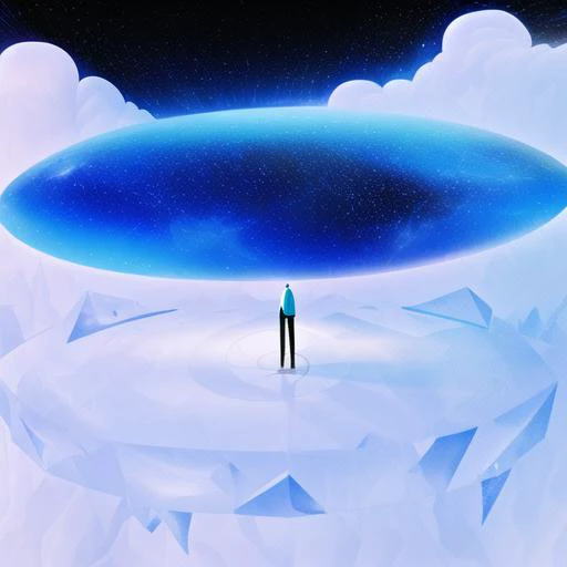 abstract illusstration, exaggerate body proportion 1 boy, walking in cloud gloden circle, colorful plaint, stars, fashion, front-view