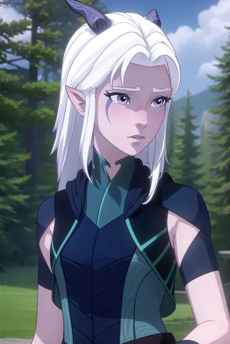 rayla, <lora:raylav2-lora-nochekaiser:1>,
rayla, long hair, white hair, horns, pointy ears, (purple eyes:1.1),
BREAK boots, belt, bodysuit,
BREAK outdoors, nature, forest, cloud, sky, sun, day,
BREAK looking at viewer, (cowboy shot:1.5),
BREAK <lyco:GoodHands-beta2:1>, (masterpiece:1.2), best quality, high resolution, unity 8k wallpaper, (illustration:0.8), (beautiful detailed eyes:1.6), extremely detailed face, perfect lighting, extremely detailed CG, (perfect hands, perfect anatomy),